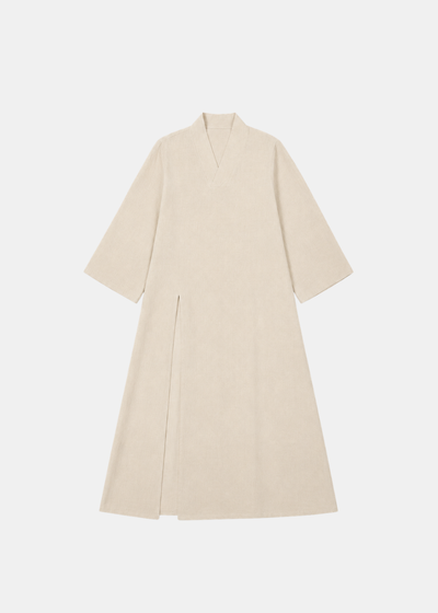 Side Slit Linen Dress - Beige