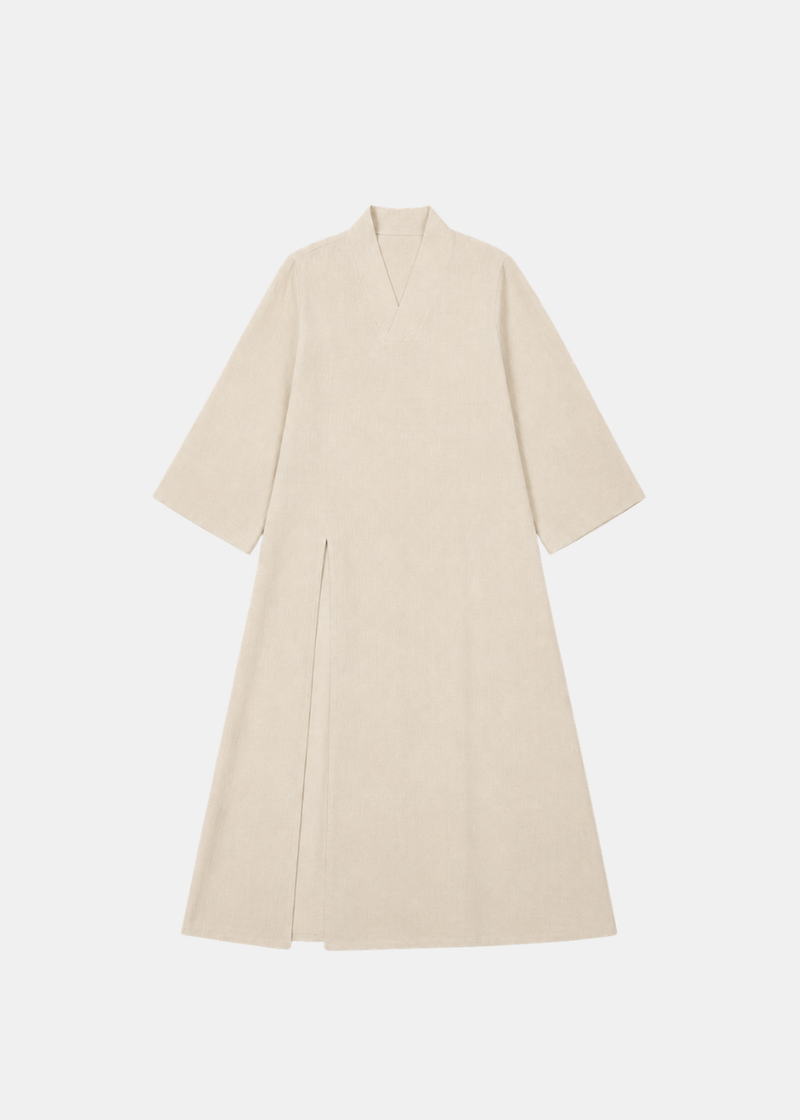 Side Slit Linen Dress - Beige
