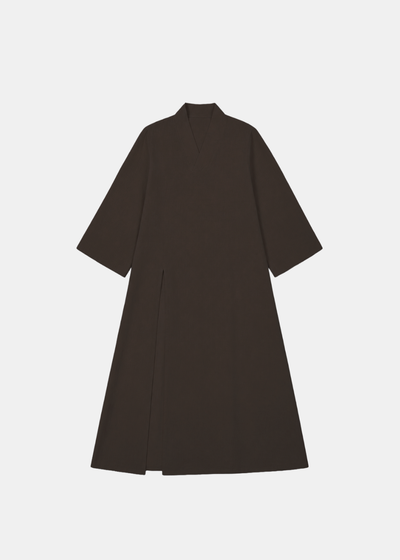 Side Slit Linen Dress - Chocolate