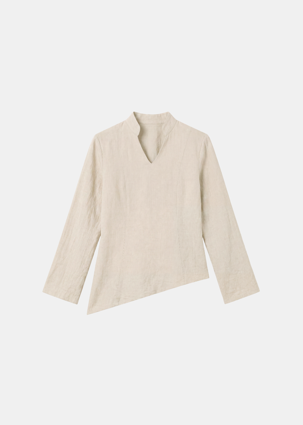 Asymmetrical Linen Blouse - Beige