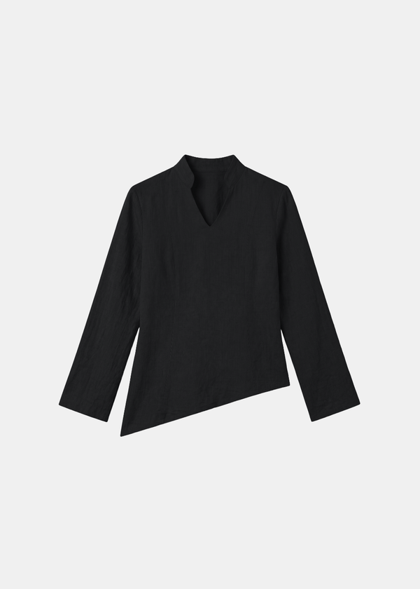 Asymmetrical Linen Blouse - Black