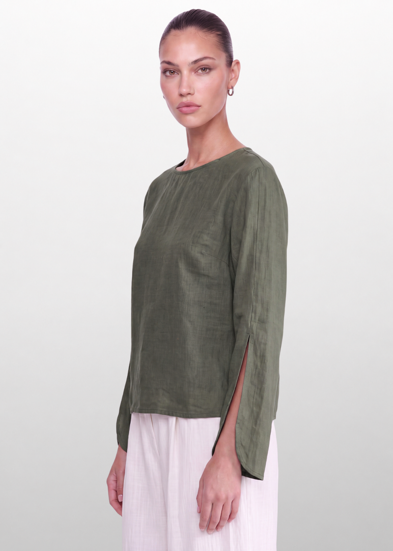 Slit Sleeve Blouse - Khaki