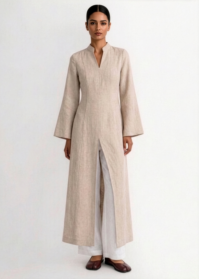 Linen Slit Dress - Beige