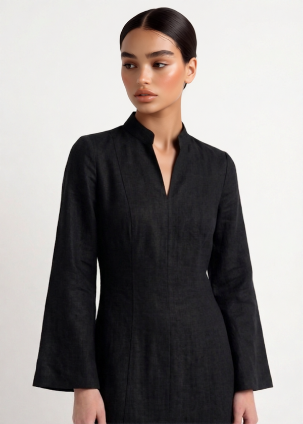 Linen Slit Dress - Black