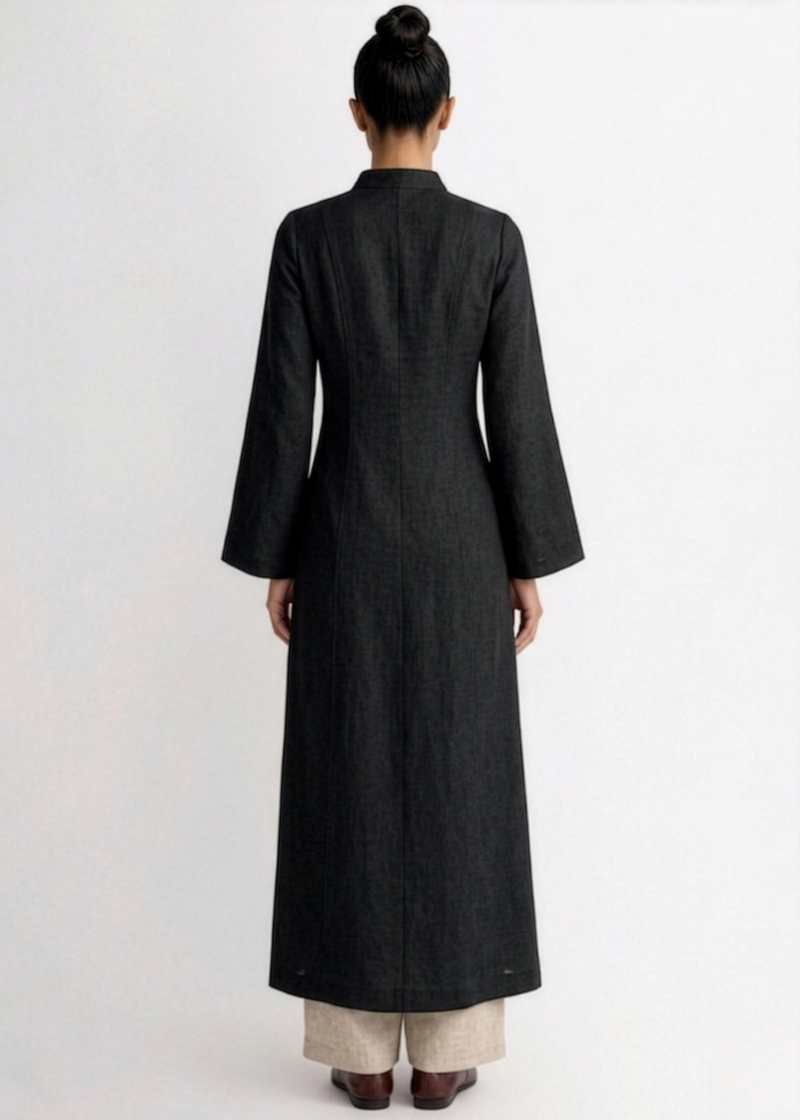 Black - Linen Slit Dress