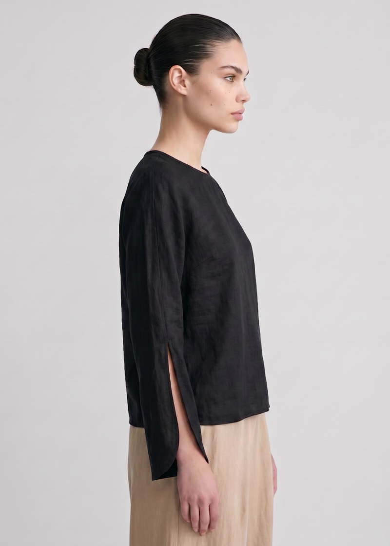 Slit Sleeve Blouse - Black