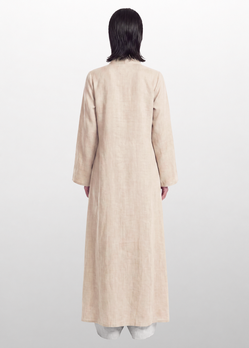 Side Slit Linen Dress - Beige