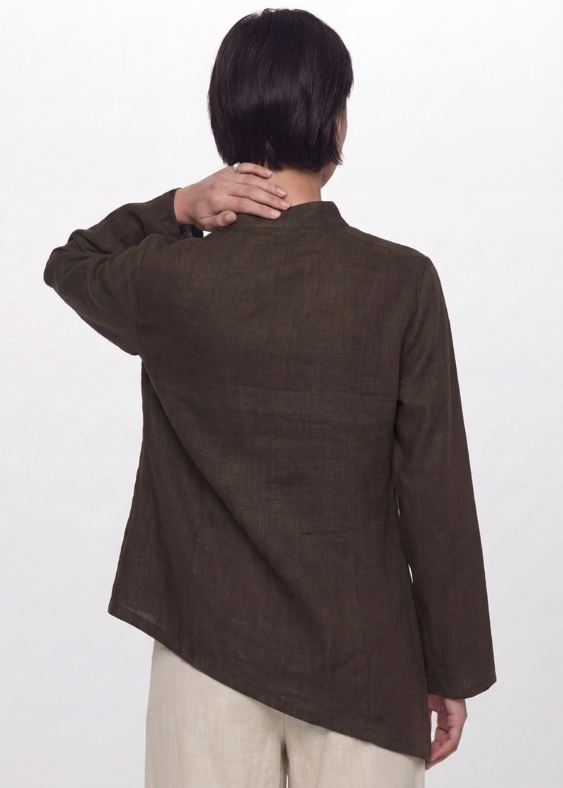 Asymmetric Linen Blouse - Chocolate