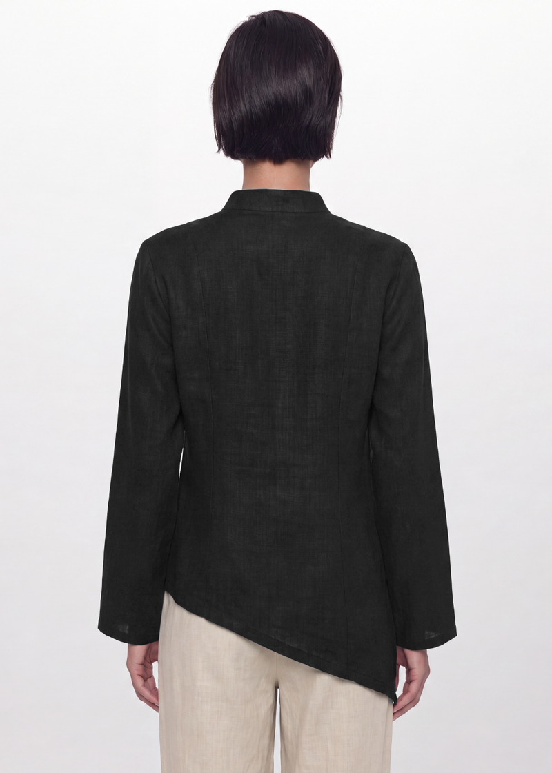 Asymmetric Linen Blouse - Black