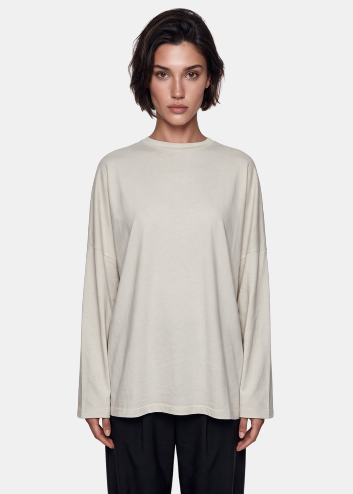 Basic Long Sleeve Cotton Top Beige