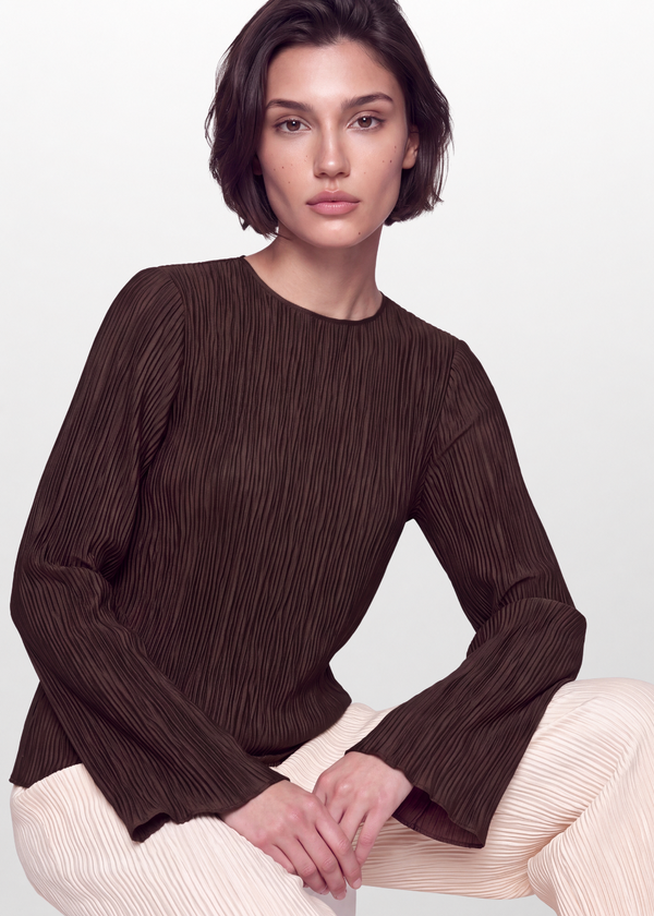Pleated Crinkle Blouse- Chocolate