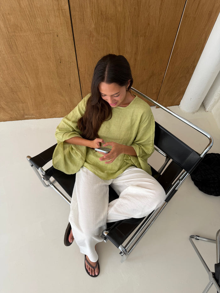 Slit Sleeve Blouse - Olive worn — editorial