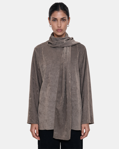 Suede Boxy Blouse with Scarf