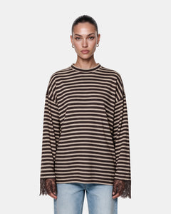 Striped Lace Cuff Jersey Top