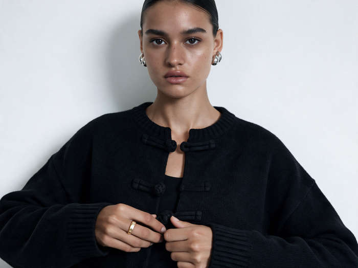 Toggle Knit Cardigan worn