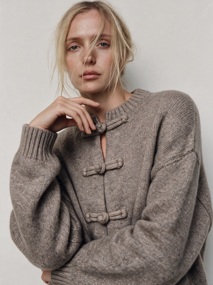 Toggle Knit Cardigan worn
