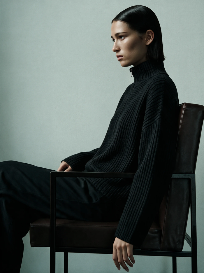 Wool Blend Zip Jacket worn — editorial