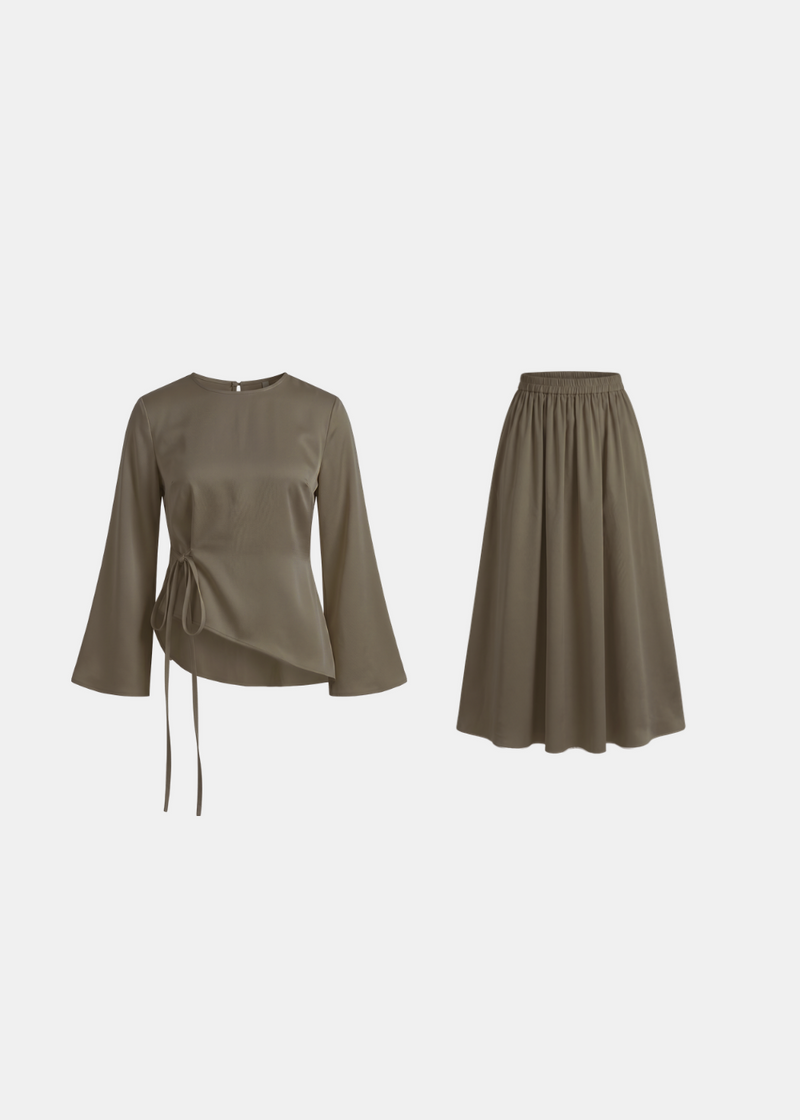 Asymmetrical Tie Belted Skirt Set