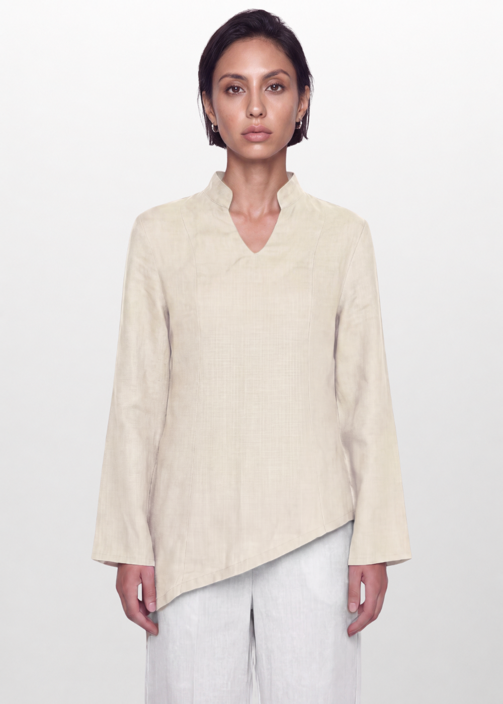 Asymmetrical Linen Blouse - Beige