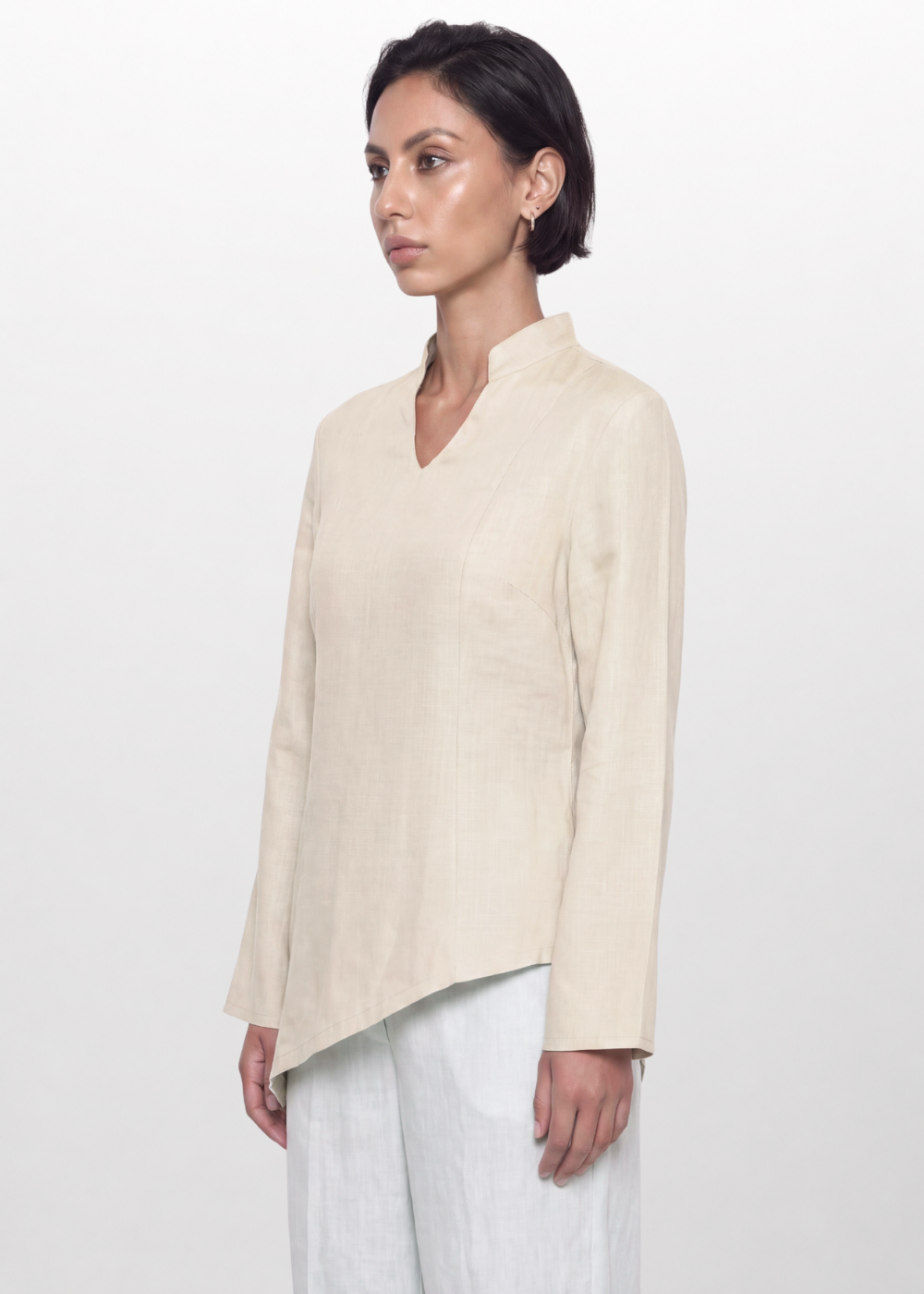 Asymmetrical Linen Blouse - Beige