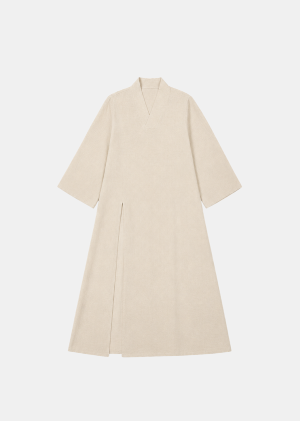 Side Slit Linen Dress - Beige