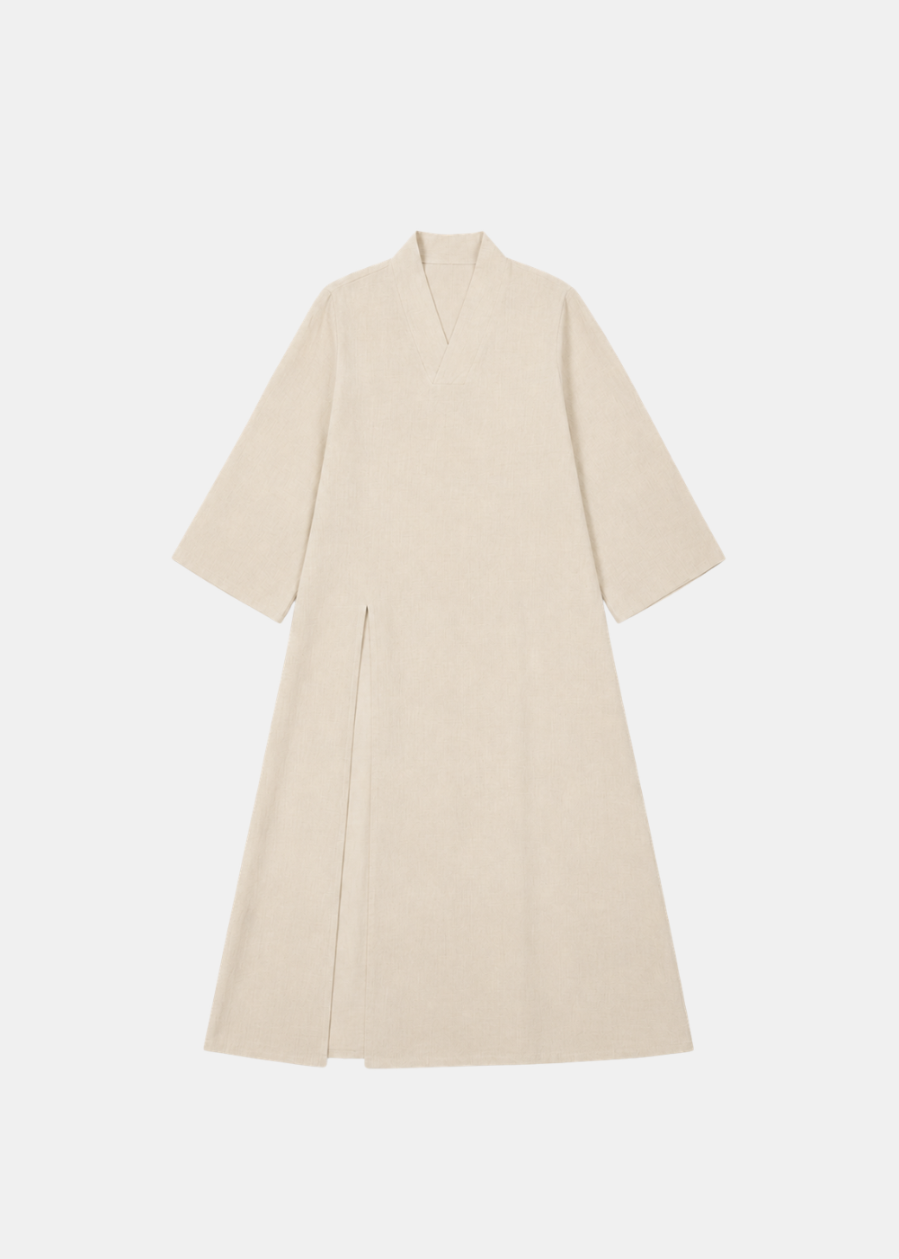 Side Slit Linen Dress - Beige