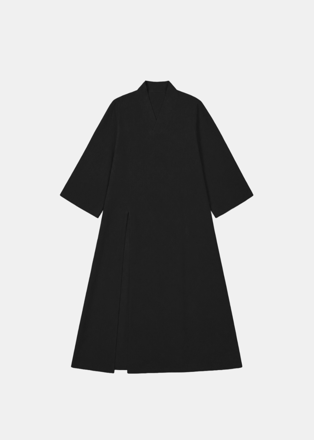 Side Slit Linen Dress - Black