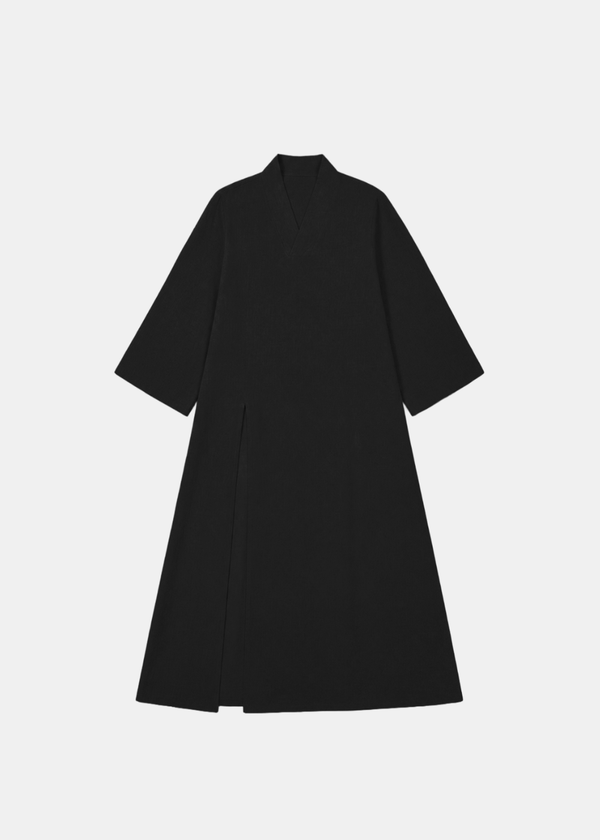 Side Slit Linen Dress - Black