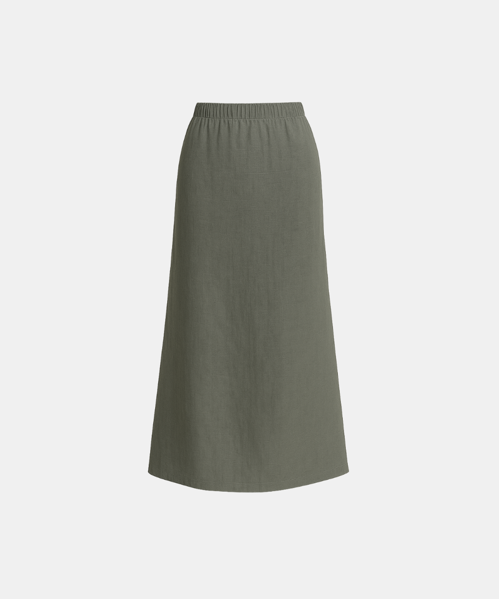 Linen Blend A-Line Maxi Skirt - Fango