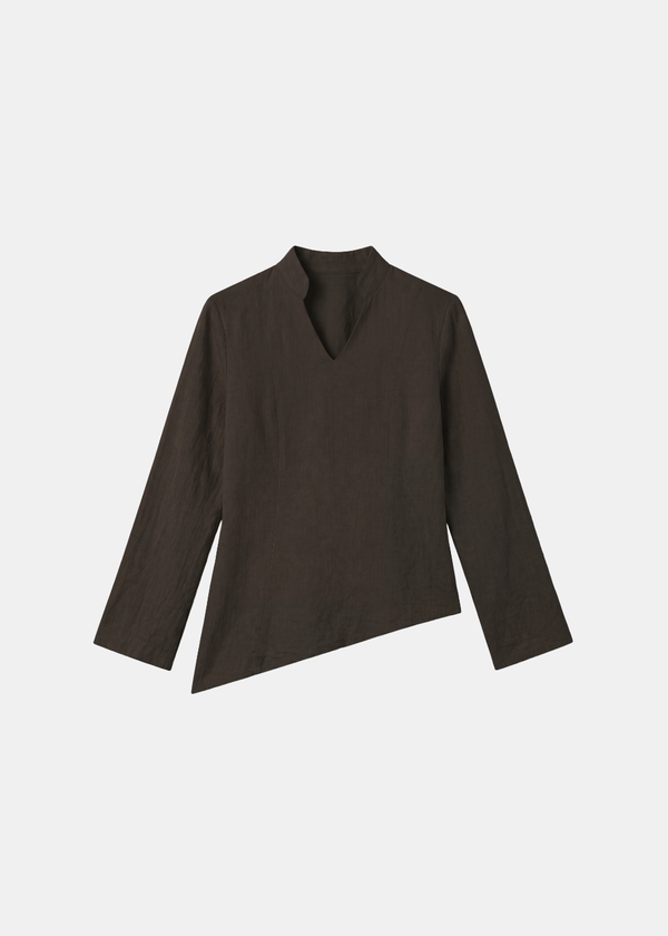 Asymmetrical Linen Blouse - Chocolate
