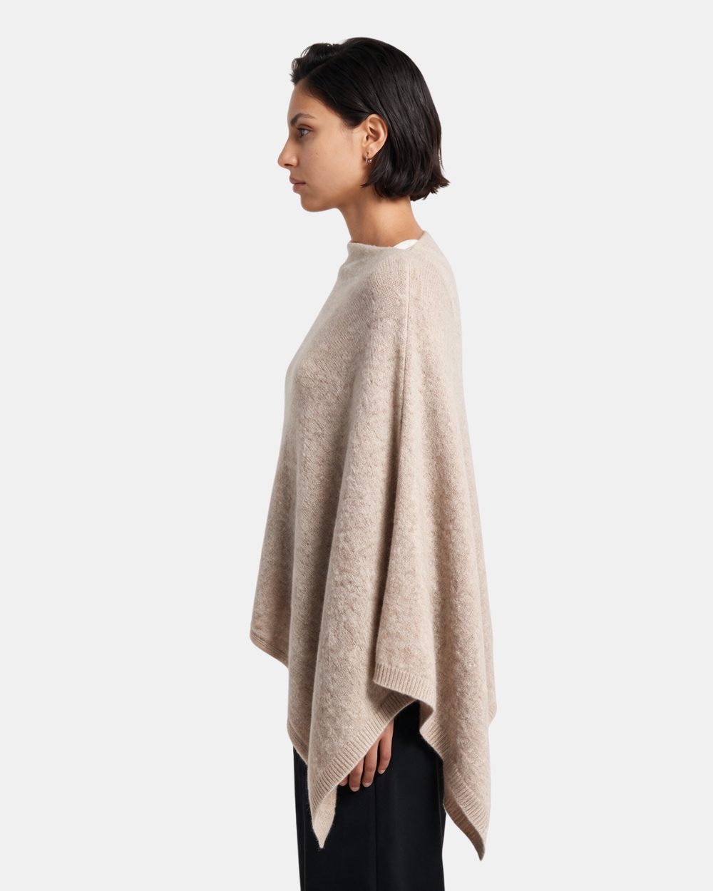 Asymmetrical Knitted Cape Poncho Taupe