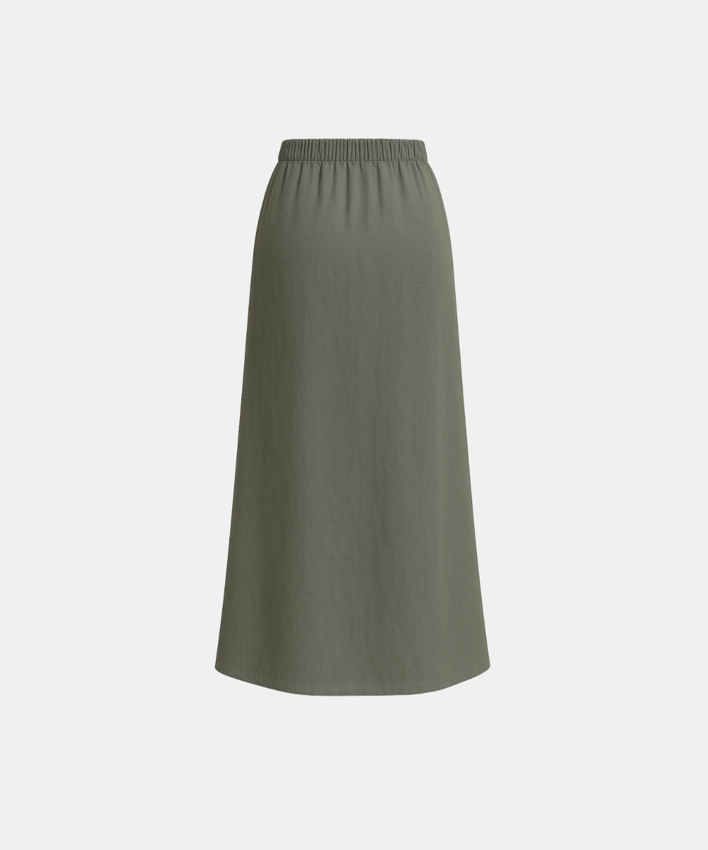 Linen Blend A-Line Maxi Skirt - Fango