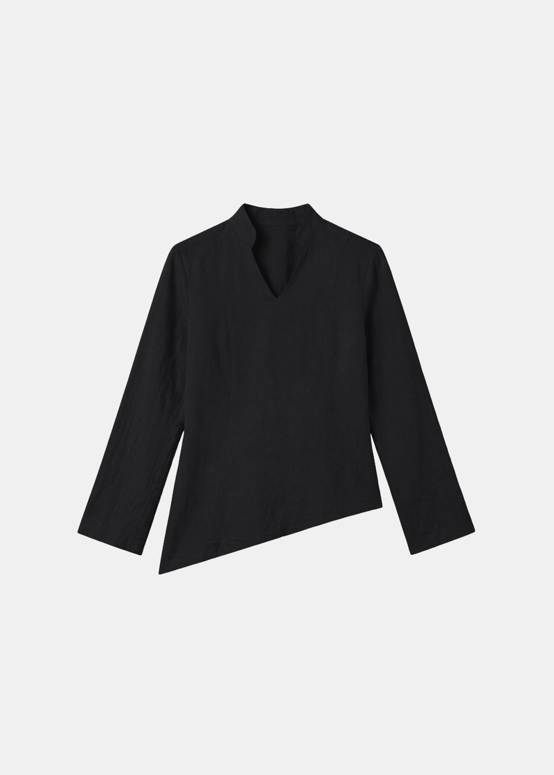 Asymmetric Linen Blouse - Black