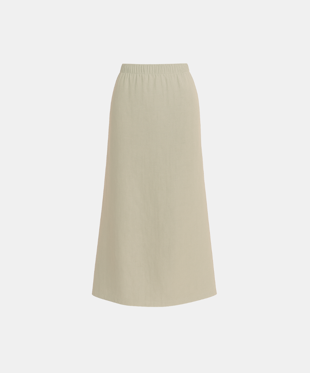 Linen Blend A-Line Maxi Skirt - Beige