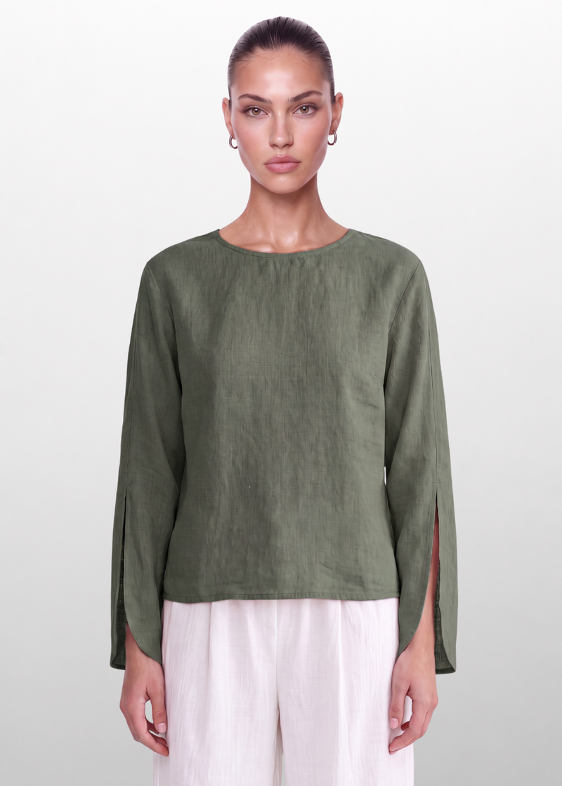Slit Sleeve Blouse - Khaki