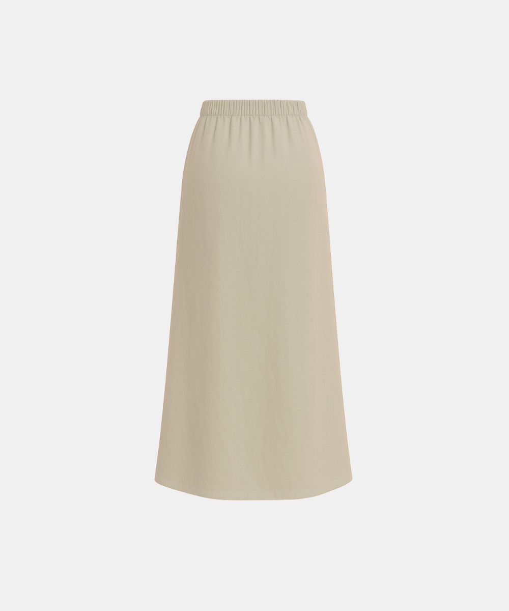 Linen Blend A-Line Maxi Skirt - Beige