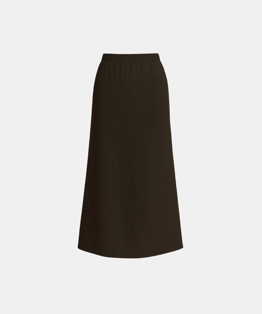 Linen Blend A-Line Maxi Skirt - Chocolate