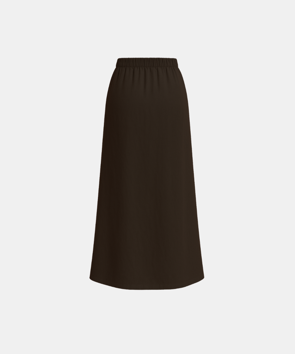 Linen Blend A-Line Maxi Skirt - Chocolate