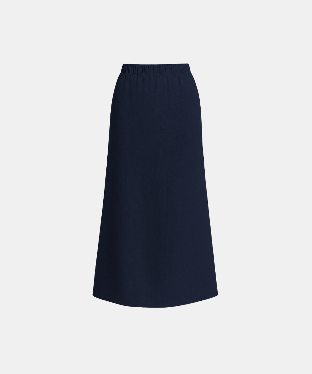 Linen Blend A-Line Maxi Skirt - Navy