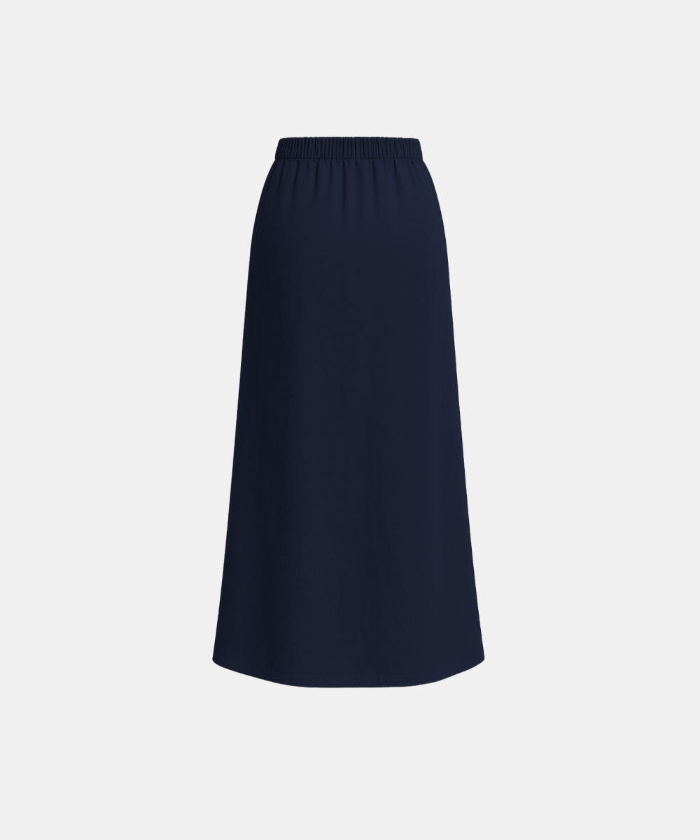 Linen Blend A-Line Maxi Skirt - Navy