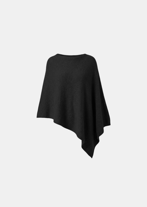 Asymmetrical Knit Poncho - Black / One Size