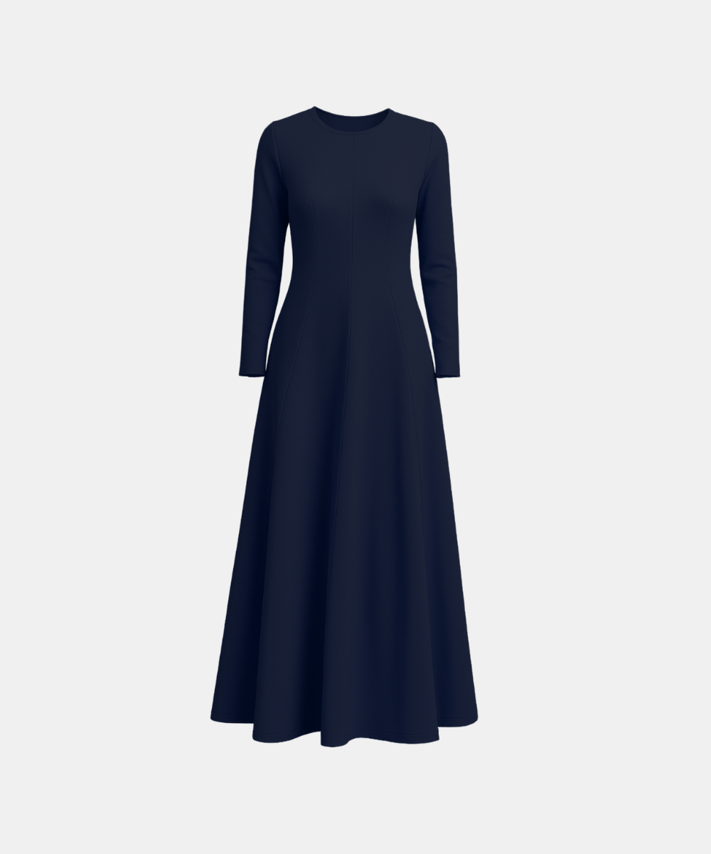 Flared Long Sleeve Maxi Dress - Navy