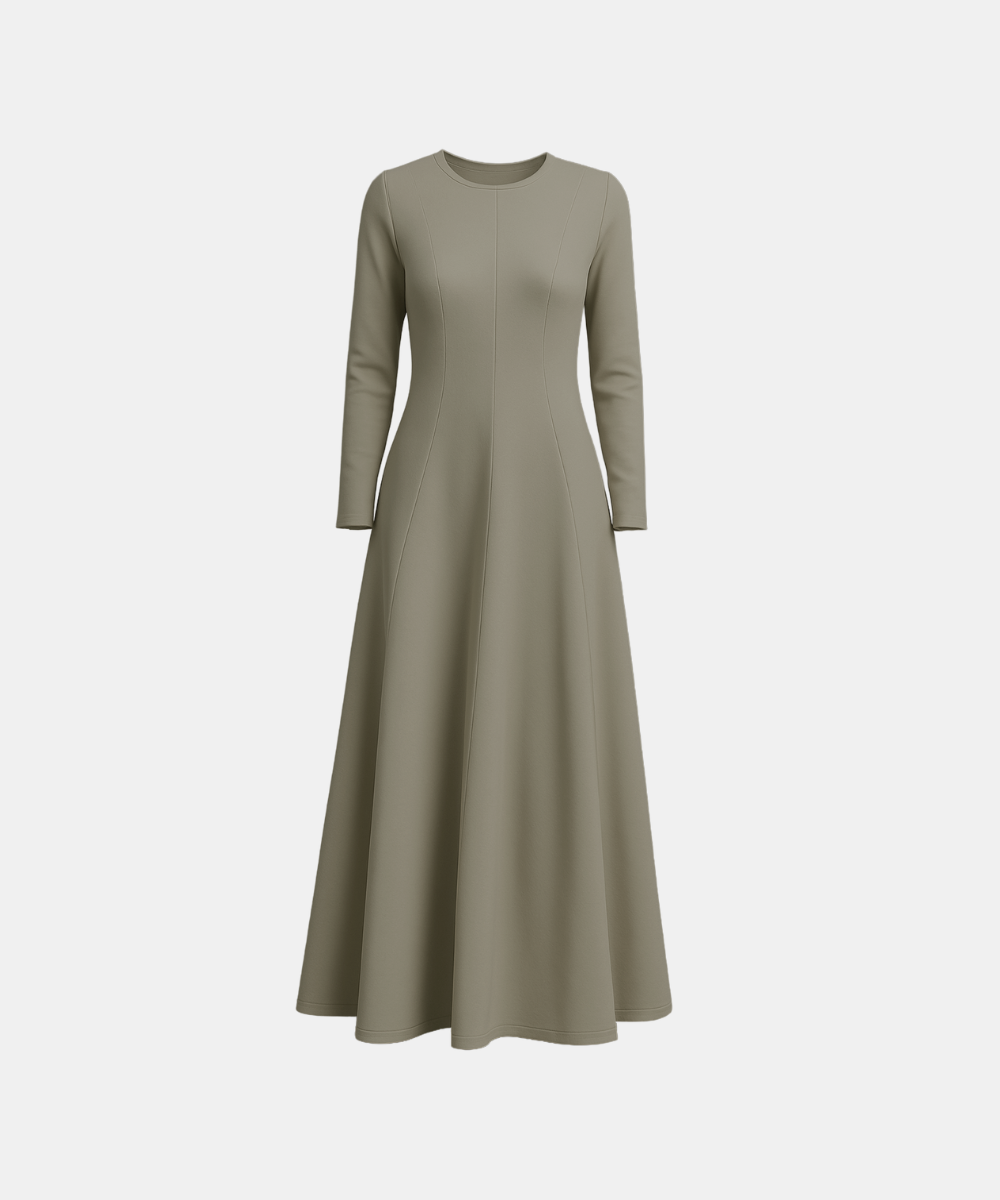 Flared Long Sleeve Maxi Dress - Taupe