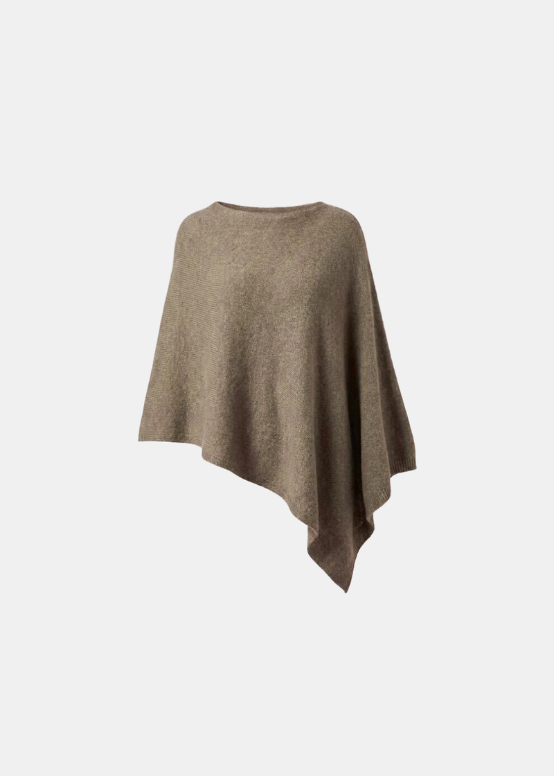 Asymmetrical Knitted Cape Poncho Taupe