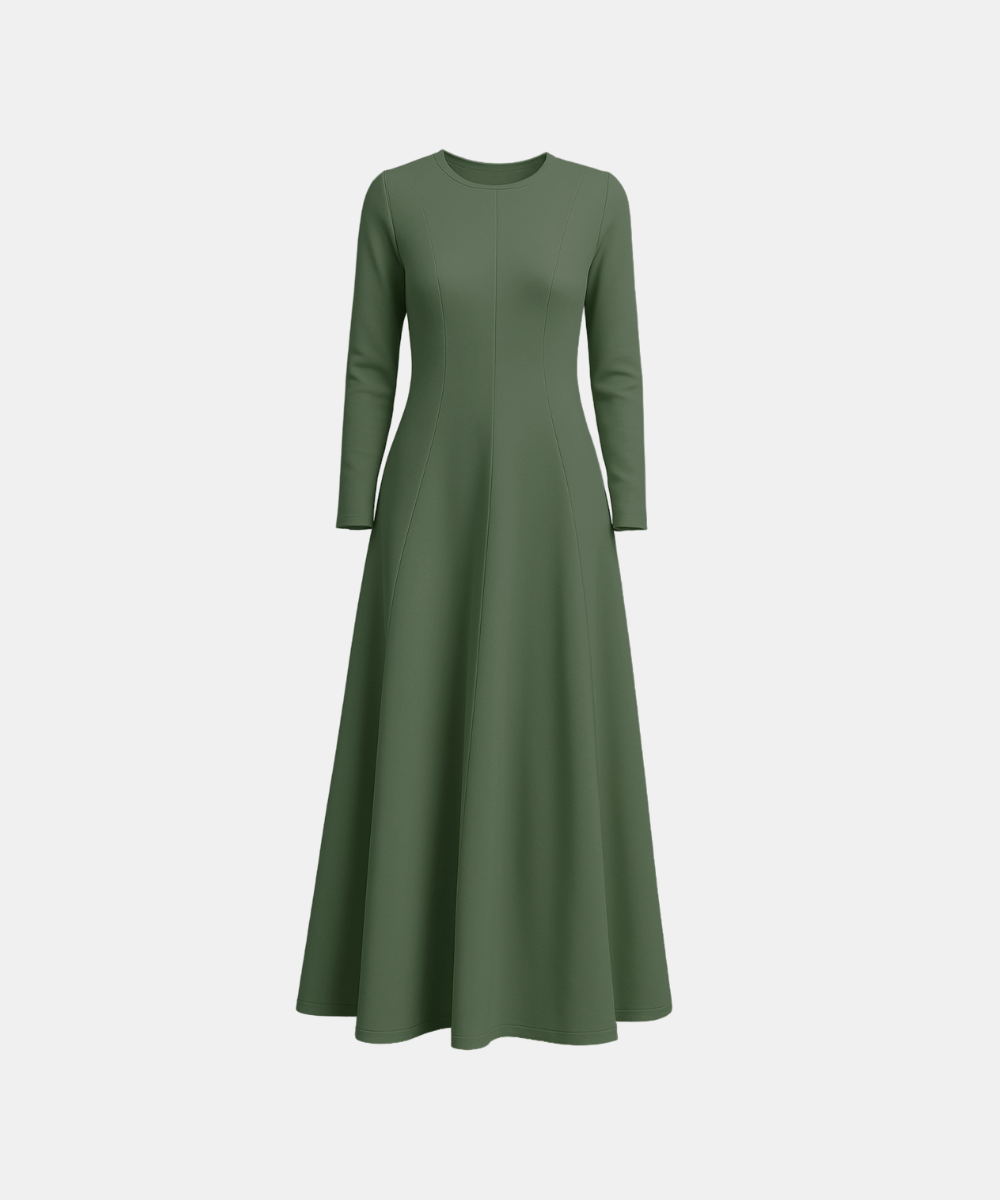 Flared Long Sleeve Maxi Dress - Fango