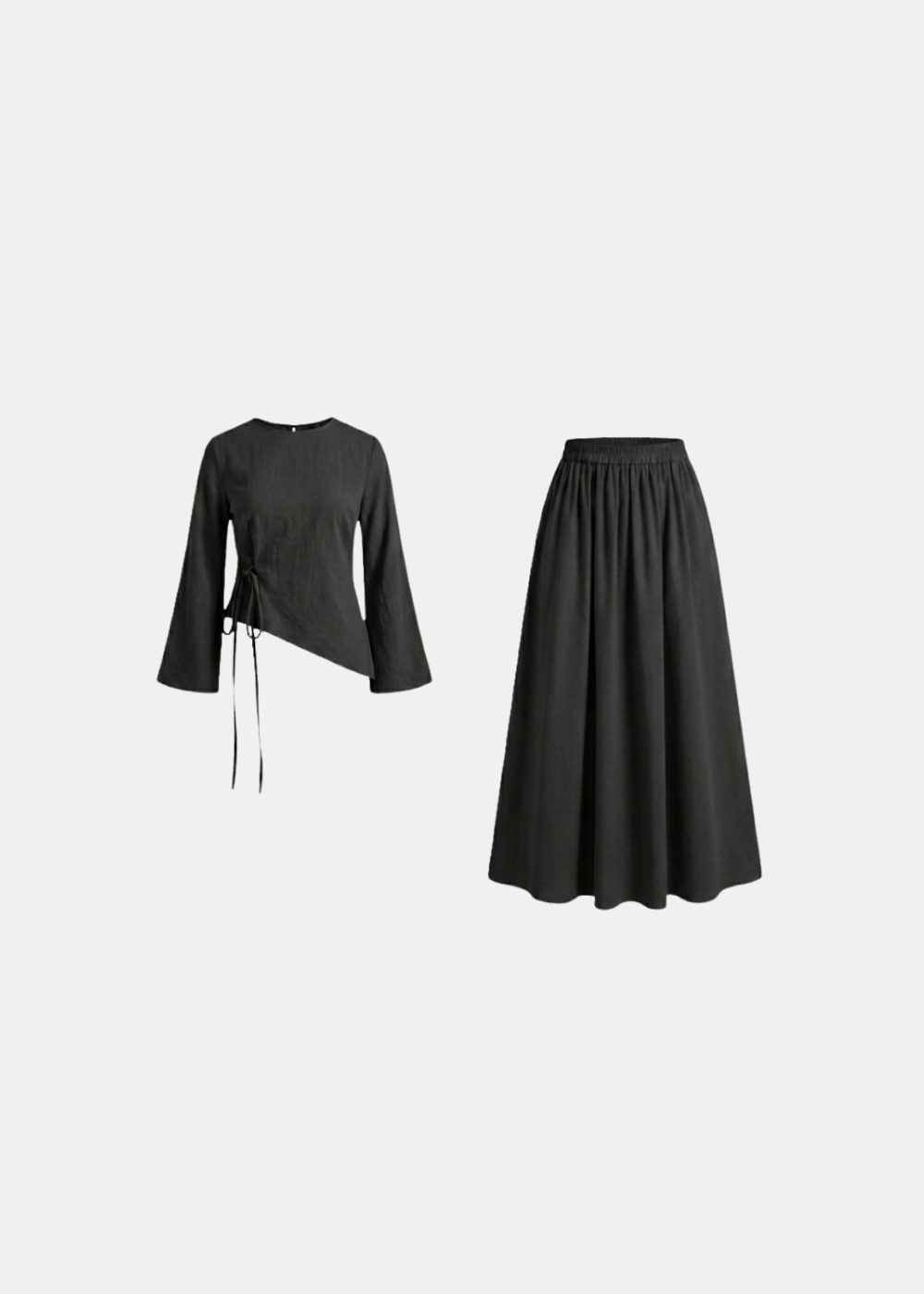 Asymmetrical Tie Belted Skirt Set