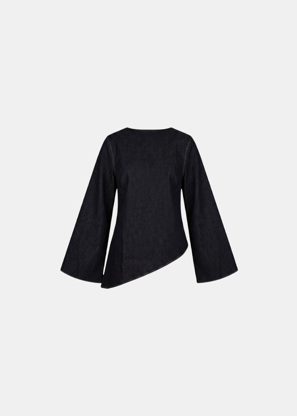 Denim Asymmetric Tie Bell-Sleeve Top