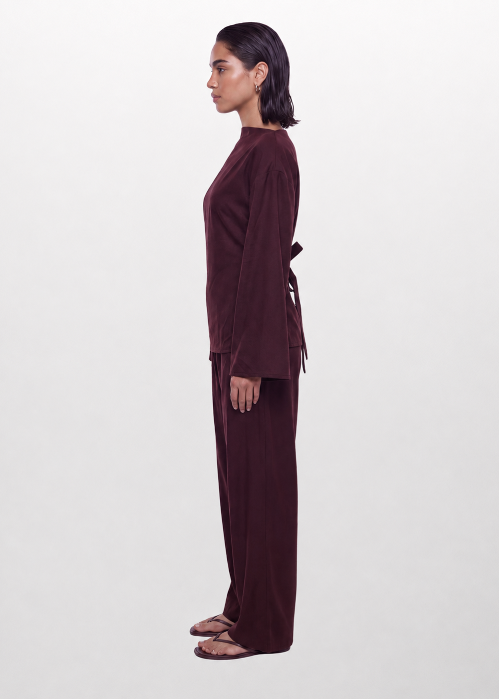 Boat Neck Belted Set Wine