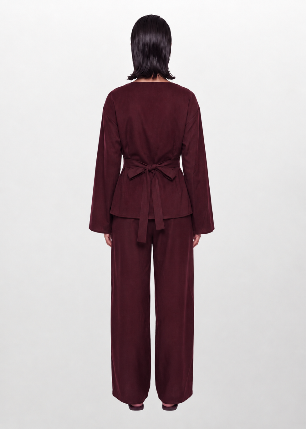 Boat Neck Belted Set Wine