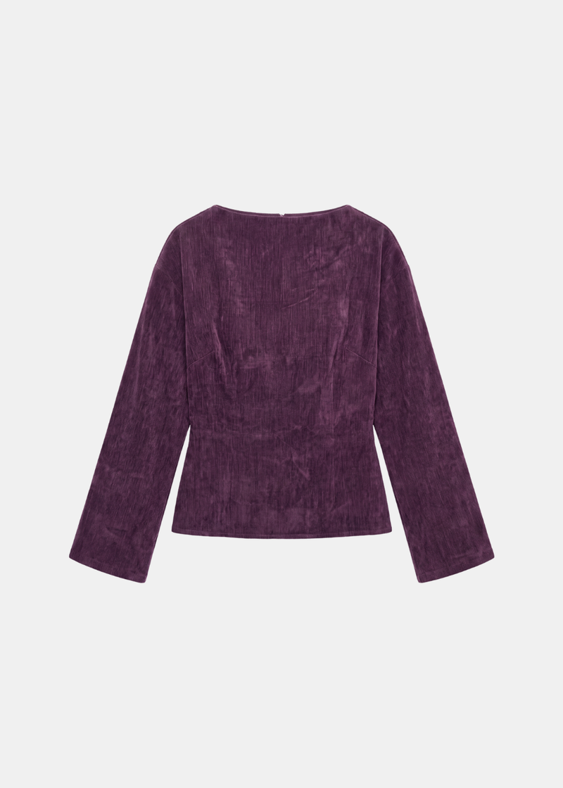 Soft Texture Wrap-Tie Blouse - Wine